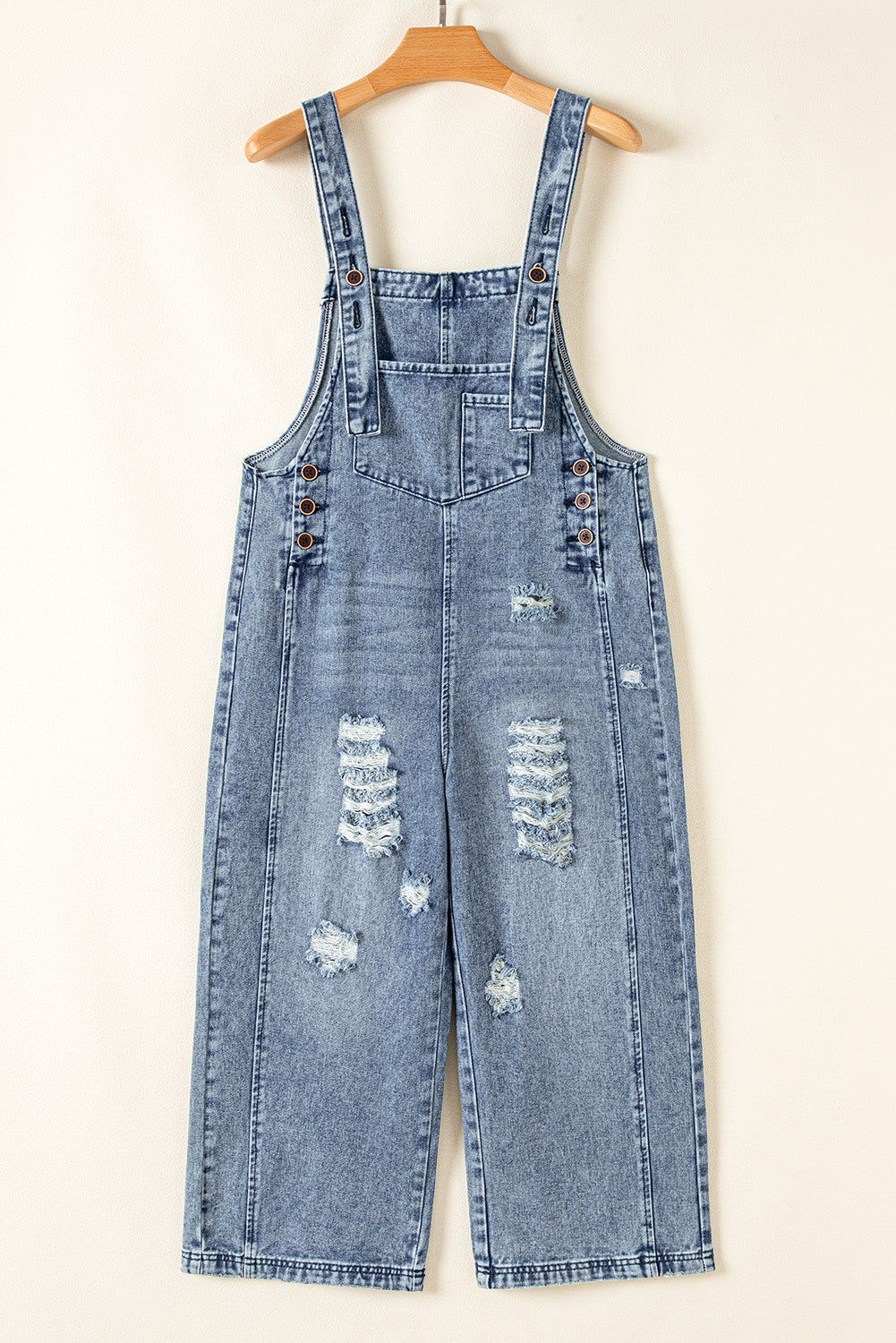 Black Distressed Bib Pocket Wide Leg Denim Overall