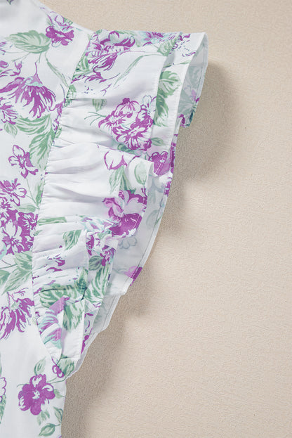 Floral Print Ruffle Sleeve Frill Shirt