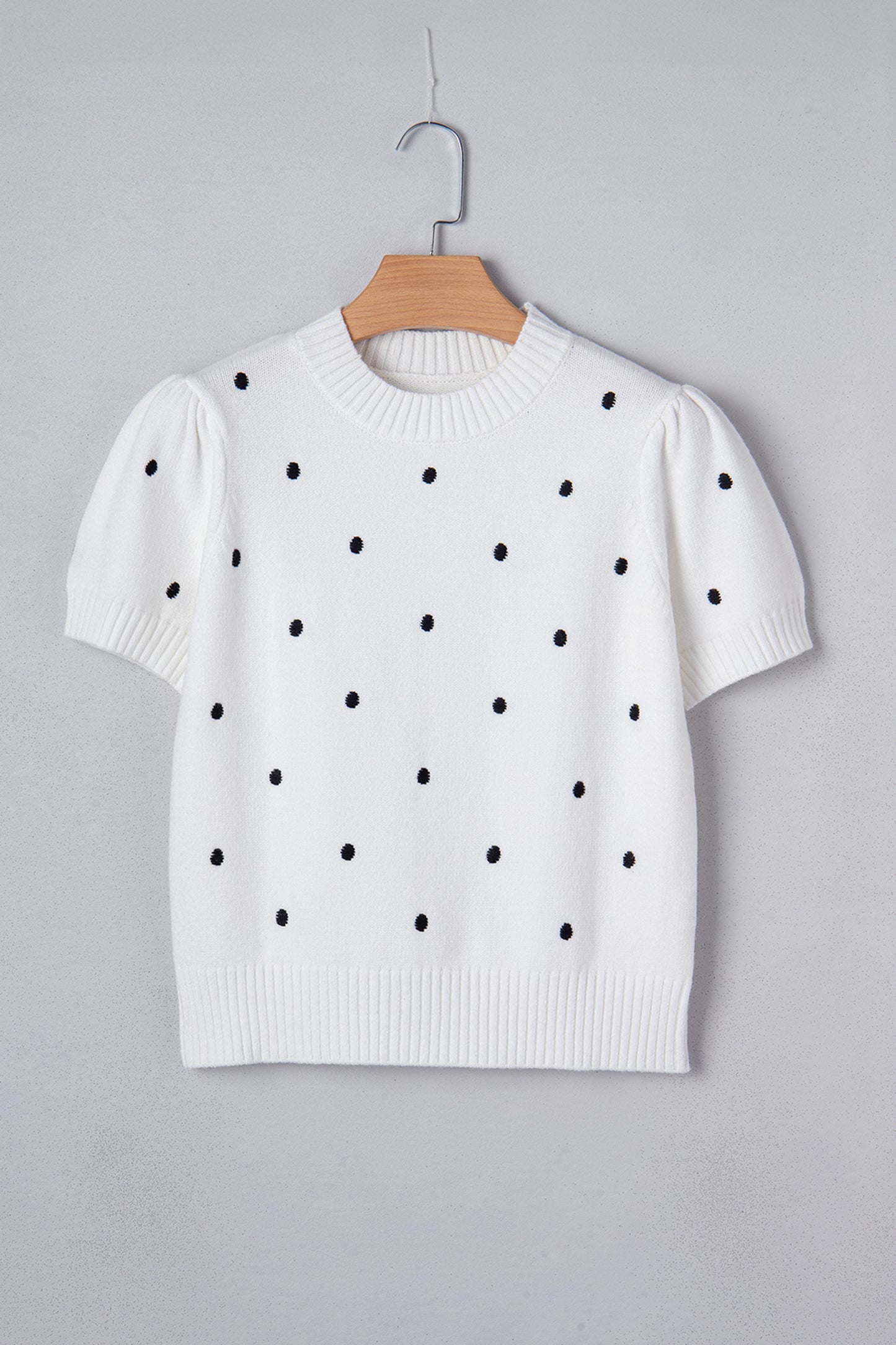 Elegant Polka Dot Bubble Short Sleeve Sweater