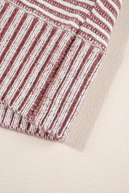 Striped Print Ribbed Knit Raglan Sleeve Baggy Sweater