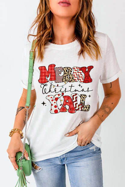 White MERRY Christmas Y'All Graphic Crewneck T Shirt