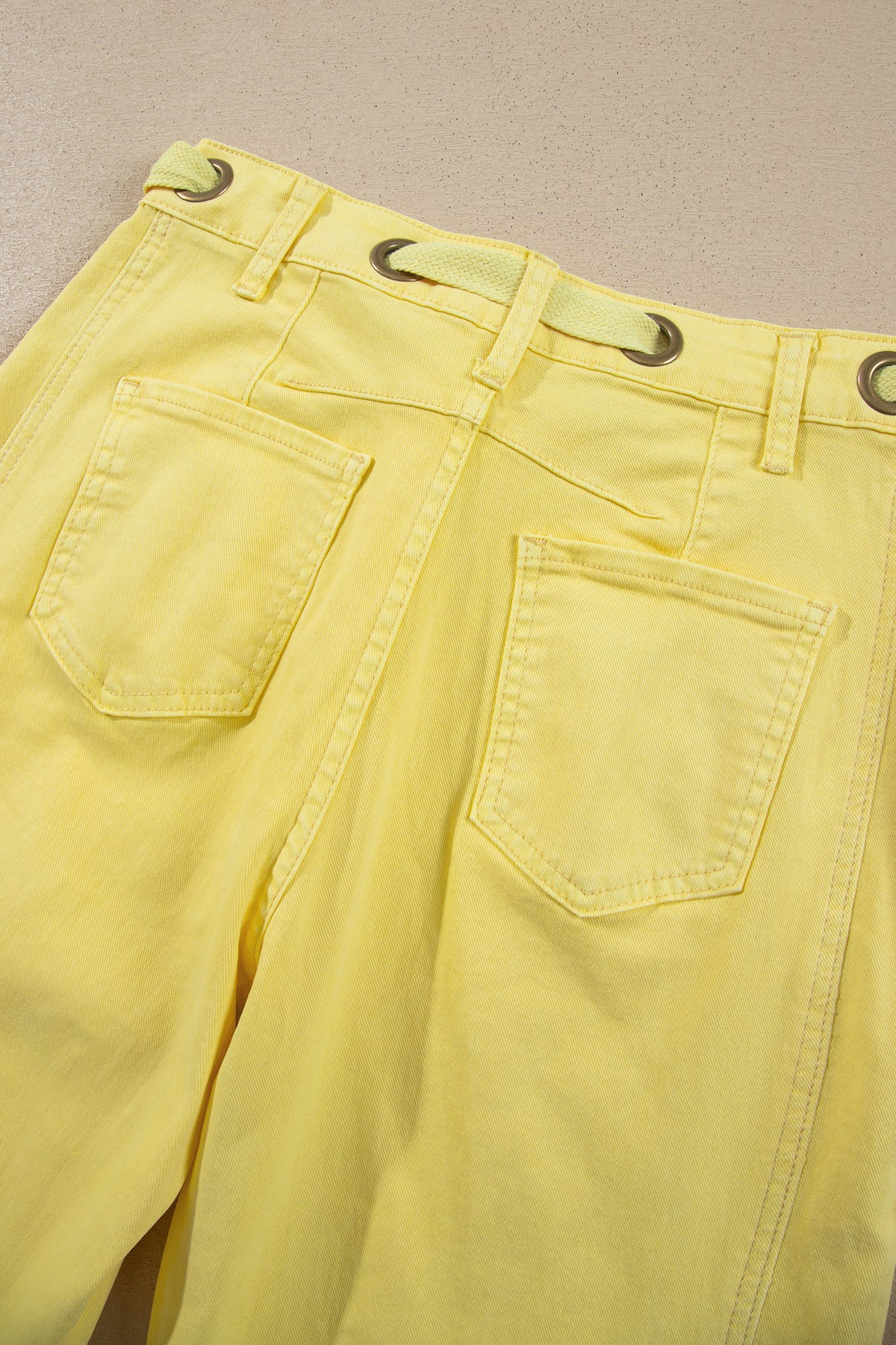 Color Grommet Detail Knot Waist Barrel Jeans