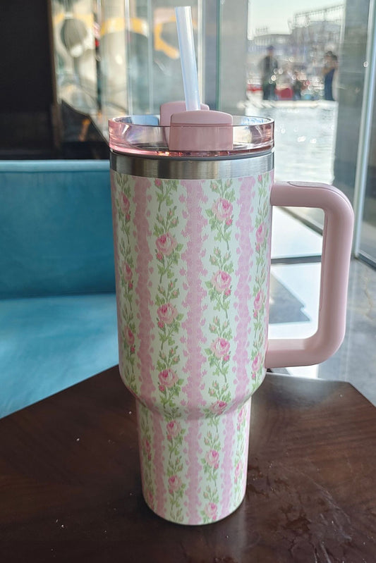 Pink Floral Print Tumbler Cup