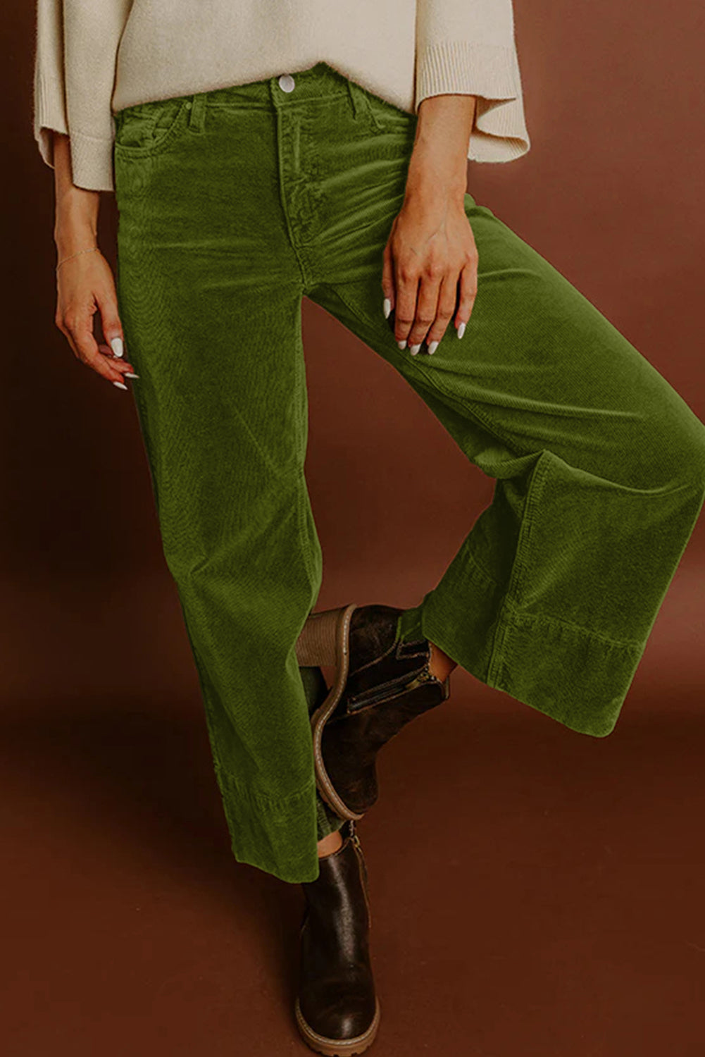 Corduroy Solid Color High Waist Wide Leg Pants