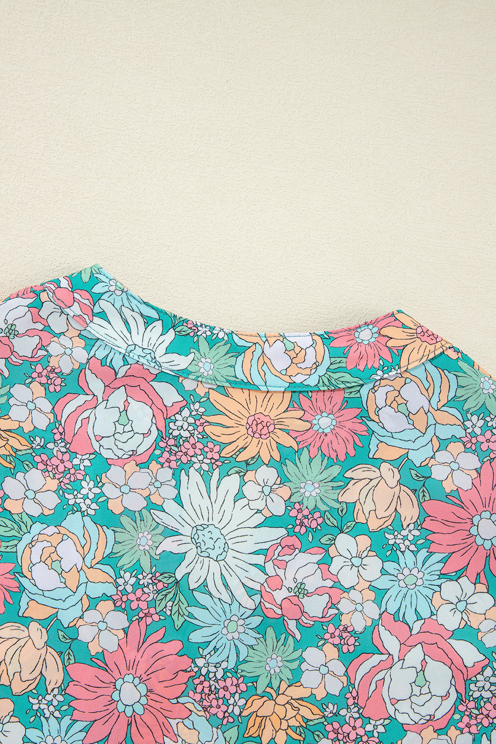 Multicolor Floral Print Short Puff Sleeve V Neck Boho Peplum Blouse