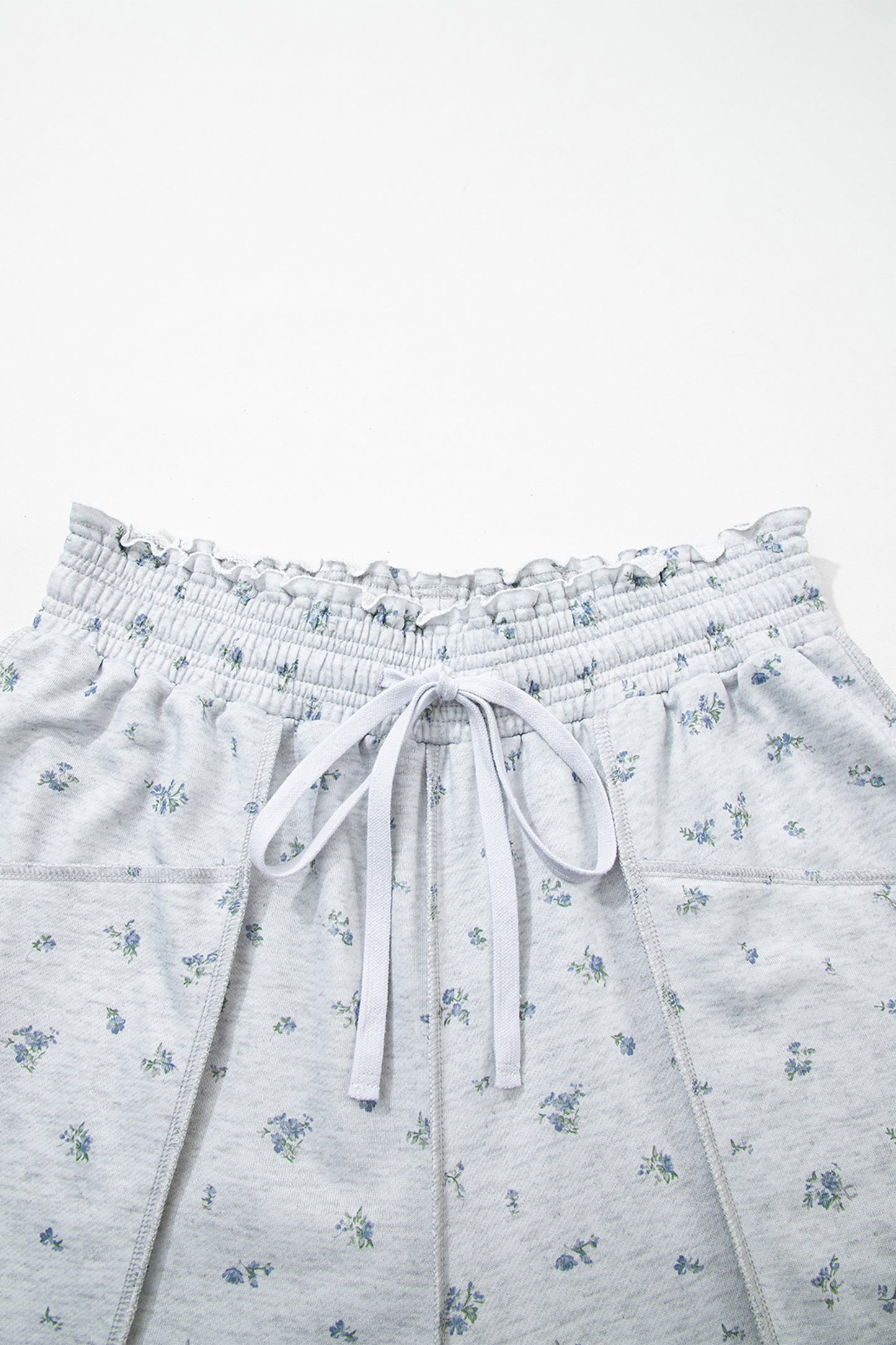 Gray Floral Print Elastic Waist Regular Fit Pants