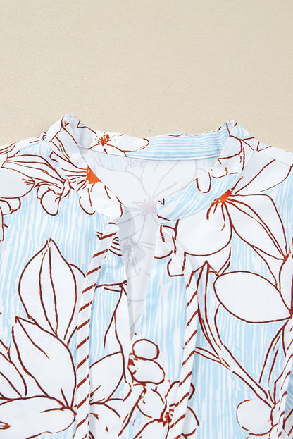 Floral Print Tie Neck Long Sleeve Mini Dress