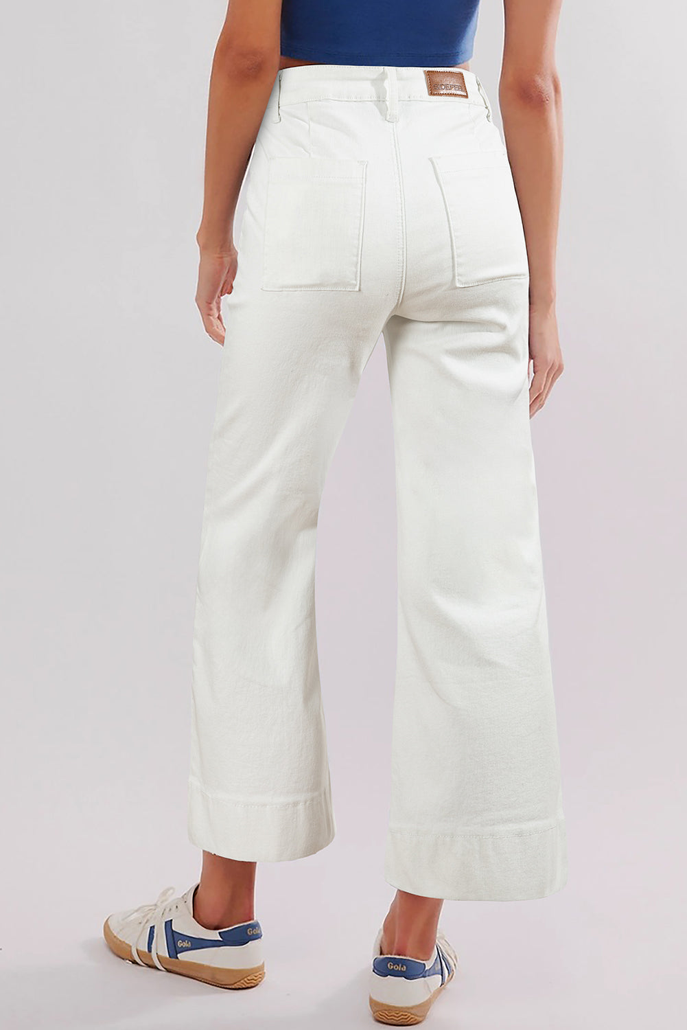 Flap Pockets Front Straight Cropped Jeans