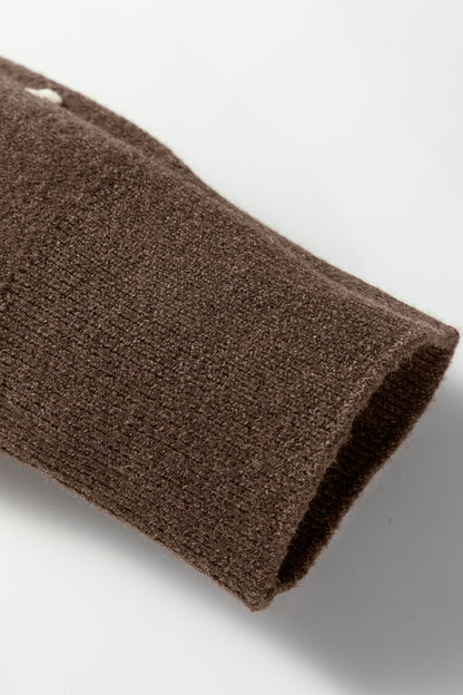 Coffee Dotted Print Ribbed Edge Knit Sweater