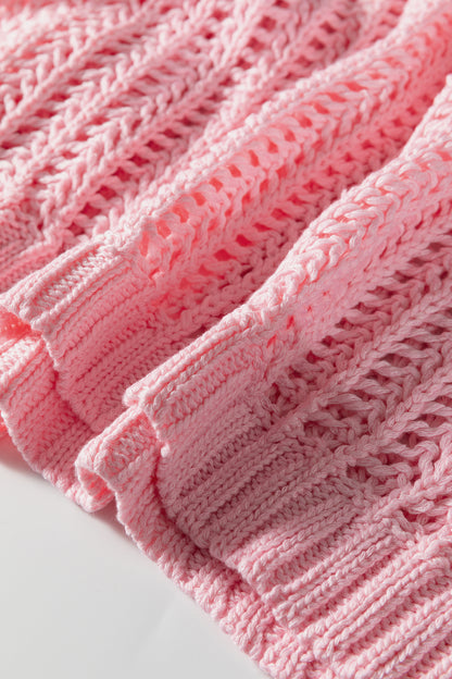 Open Knit Bow Tie Short Sleeve Sweater