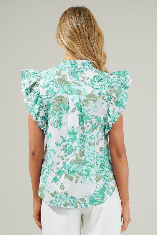 Floral Print Ruffle Sleeve Frill Shirt