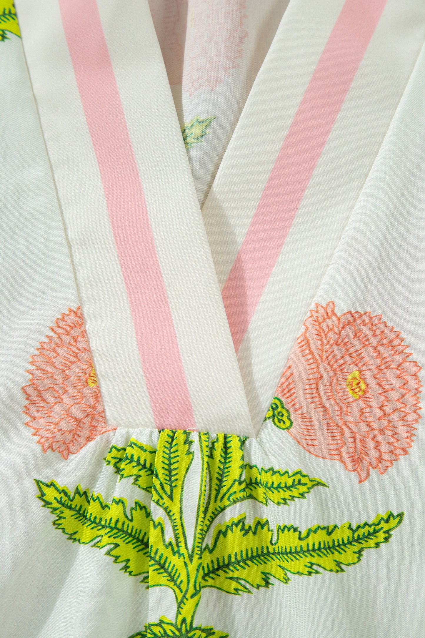 Floral Print Striped Trim V Neck Blouse