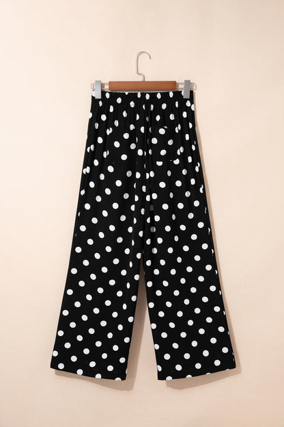 Polka Dot Print Patched Pocket Mid-rise Straight Leg Pants