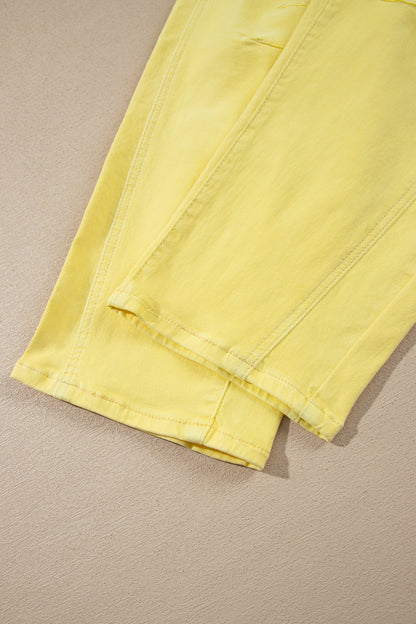 Color Grommet Detail Knot Waist Barrel Jeans