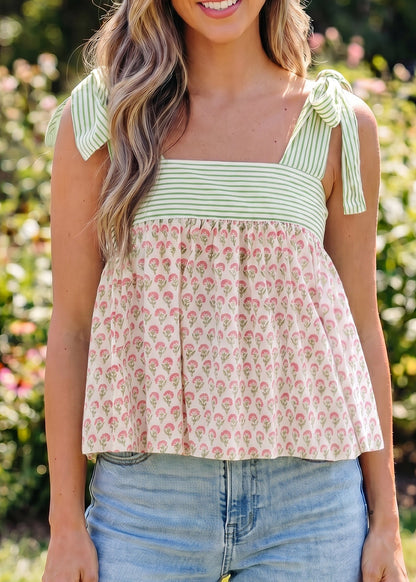 Fashion Printed Knot Straps Babydoll Tank Top