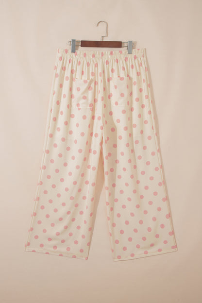 Polka Dot Print Patched Pocket Mid-rise Straight Leg Pants