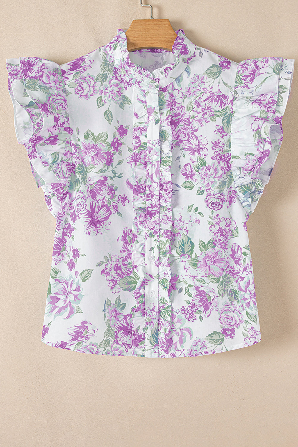 Floral Print Ruffle Sleeve Frill Shirt