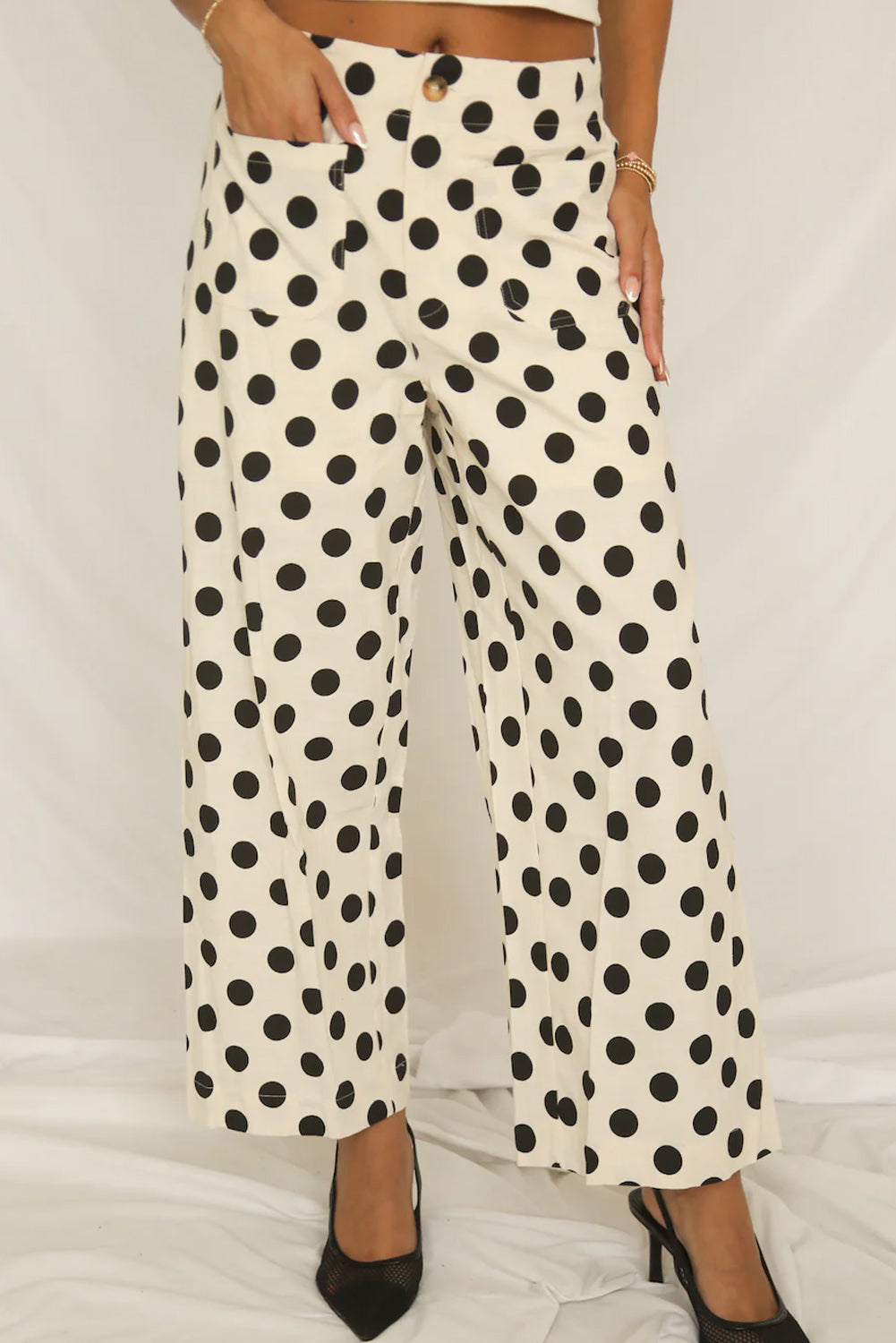 White Casual Polka Dot Wide Leg Pants
