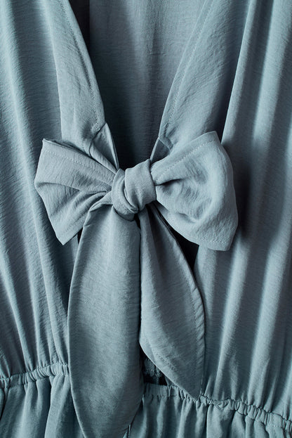 Tie Knot V Neck Puff Long Sleeve Romper