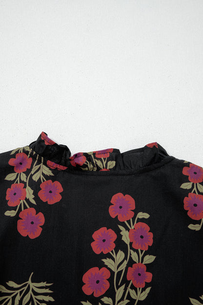 Floral Short Bubble Sleeve Tiered Maxi Dress