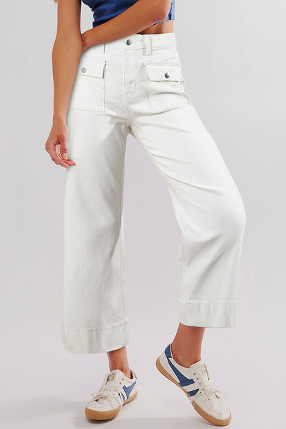Flap Pockets Front Straight Cropped Jeans