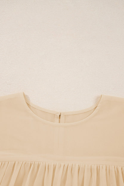 Parchment Pleated Ruffle Long Sleeve Chiffon Blouse