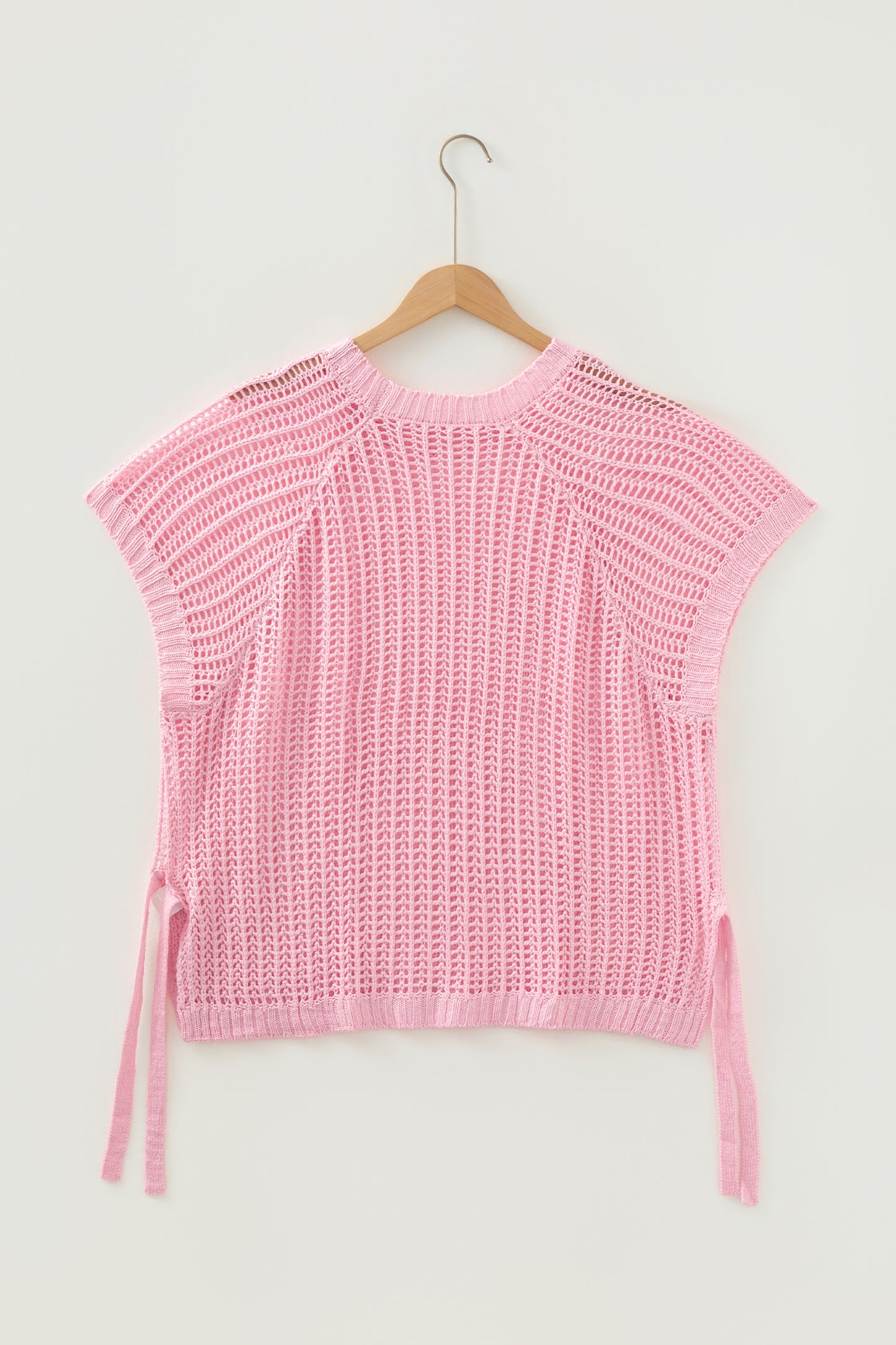 Open Knit Bow Tie Short Sleeve Sweater