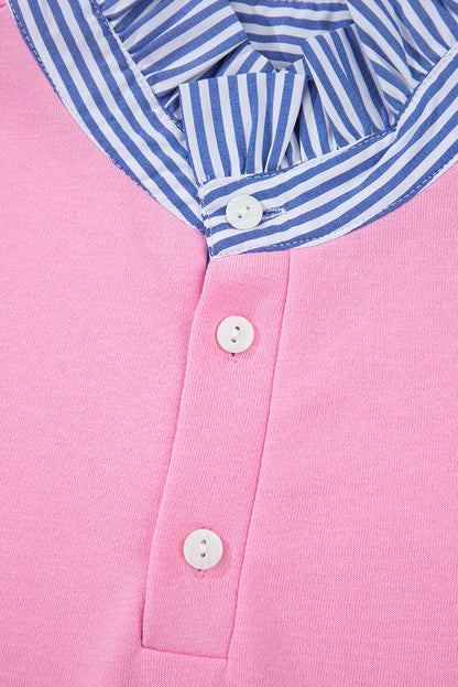Bonbon Striped Collar Puff Sleeve Top