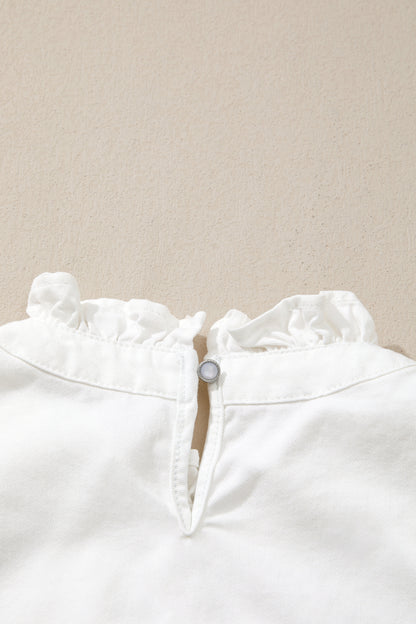 Frilled Collar Flutter Sleeve Denim Top