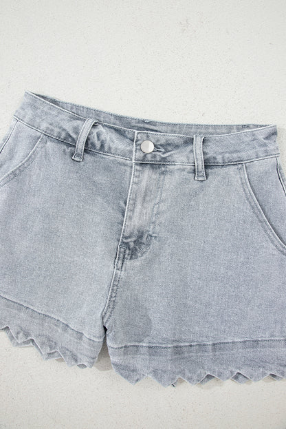 Scalloped Hemline Denim Shorts