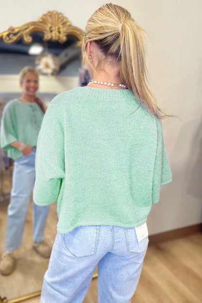 3/4 Sleeve Boxy Knit Button Down Sweater Cardigan