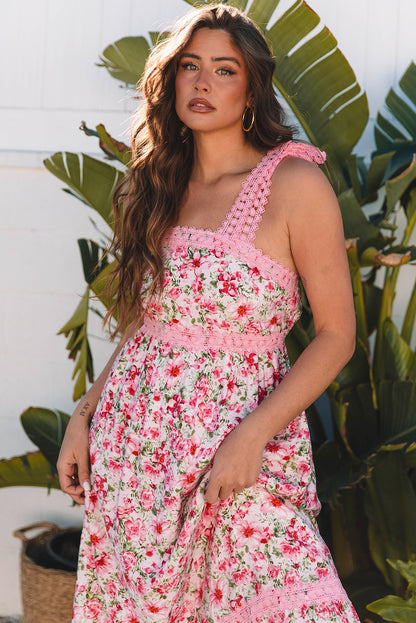 Floral Lace Tied Strap Empire Waist Maxi Dress
