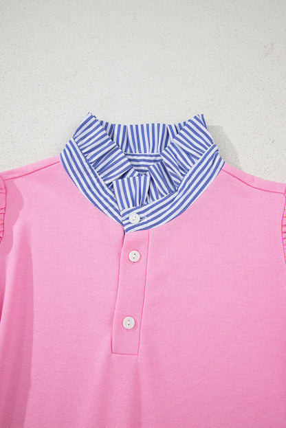 Bonbon Striped Collar Puff Sleeve Top