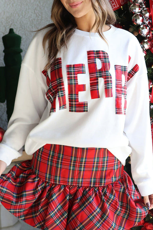 White Plaid MERRY Christmas Holiday Sweatshirt
