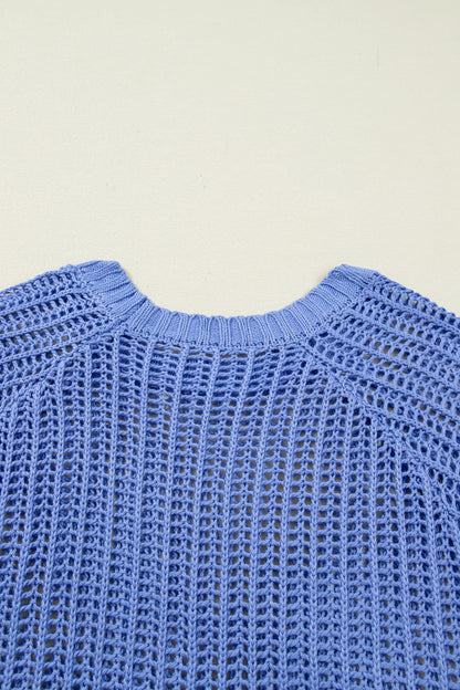 Open Knit Bow Tie Short Sleeve Sweater