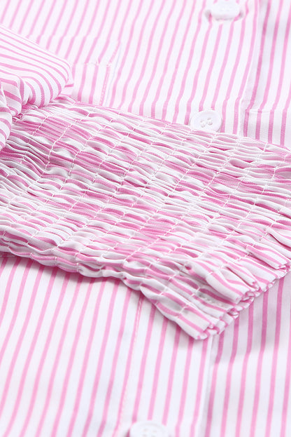Pink Striped Pocket Button Up Plus Size Shirt
