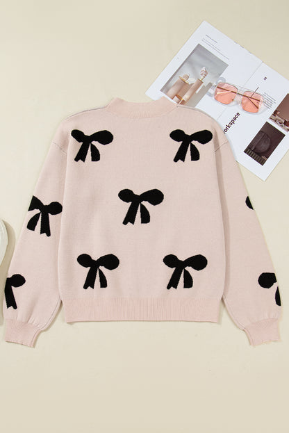 Pearl Embellished Bow Pattern Loose Sweater