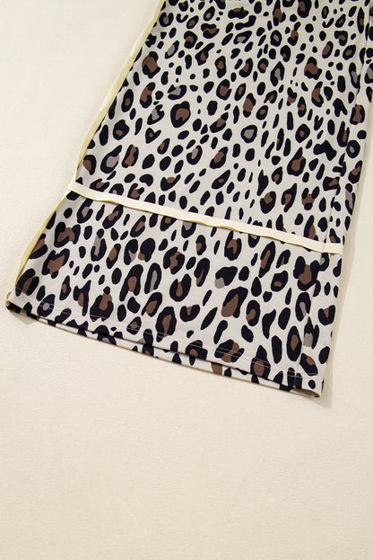 Khaki Exposed Seam Patched Pocket Plus Size Leopard Wide Leg Pants