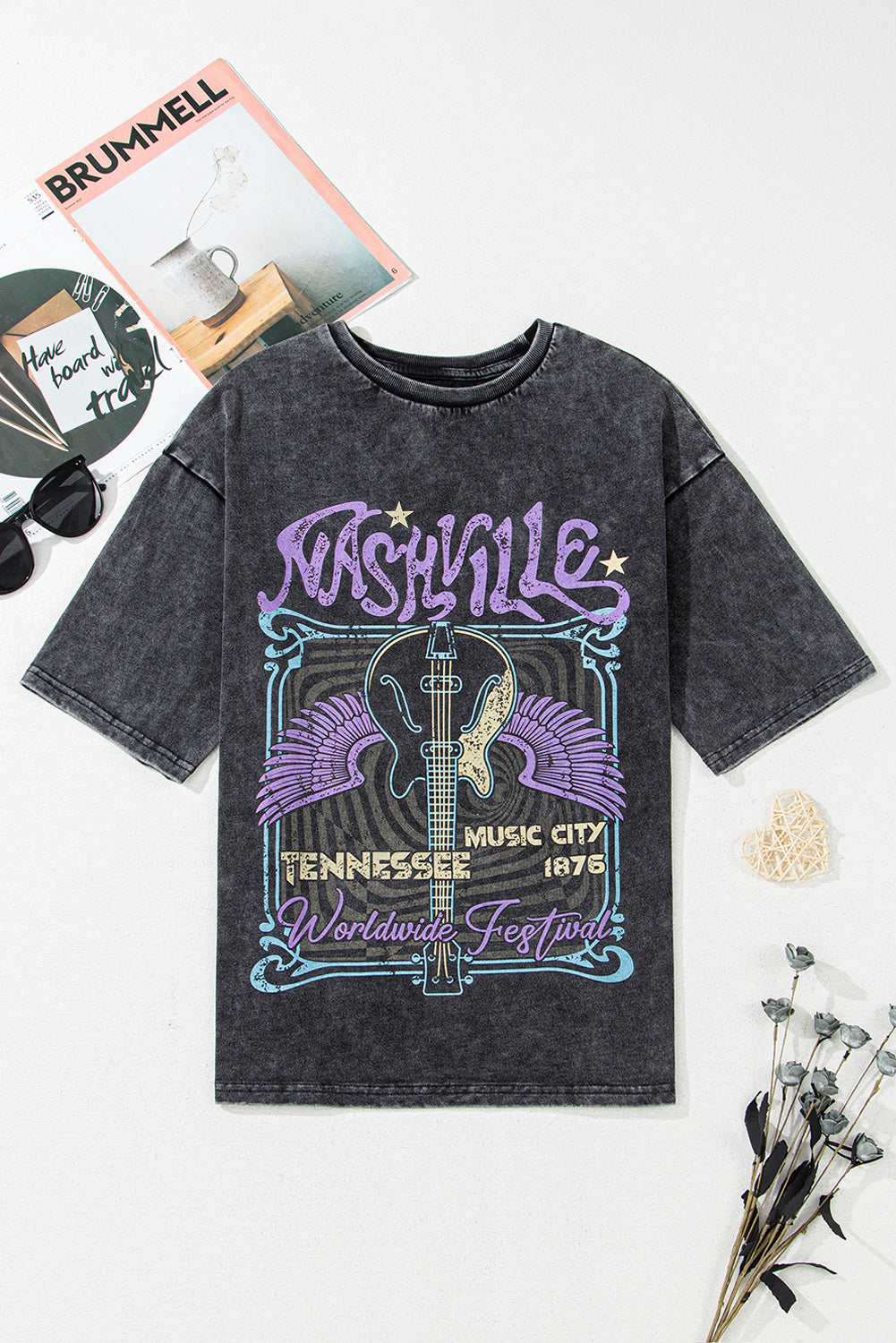 Black Vintage Nashville Mineral Washed Graphic Tee