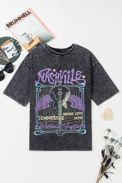 Black Vintage Nashville Mineral Washed Graphic Tee