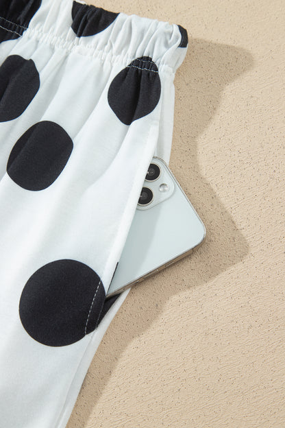 Polka Dot Long Sleeve Top Drawstring Relaxed Pants Set