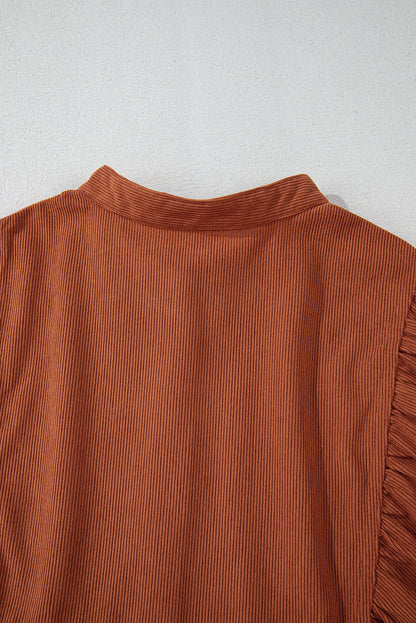 Light Snap Button Empire Waist Lantern Sleeve Corduroy Dress