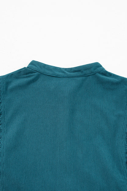 Light Snap Button Empire Waist Lantern Sleeve Corduroy Dress