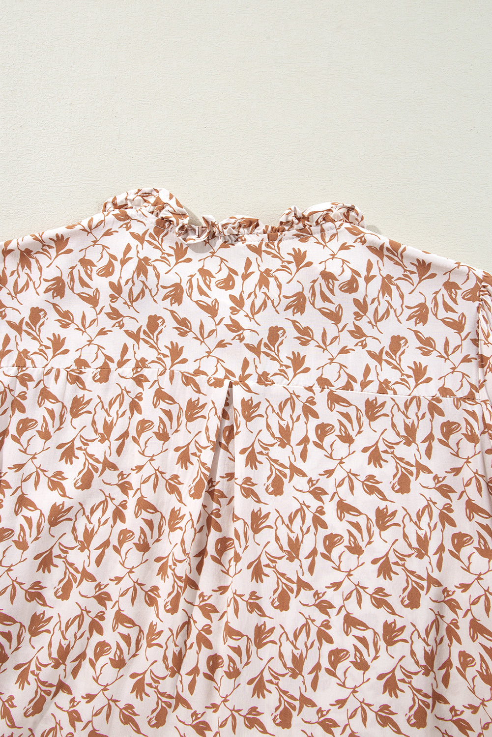 Khaki Printed Floral Print Lace Detail Puff Sleeve Shirt
