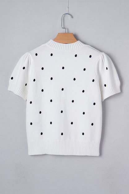 Elegant Polka Dot Bubble Short Sleeve Sweater