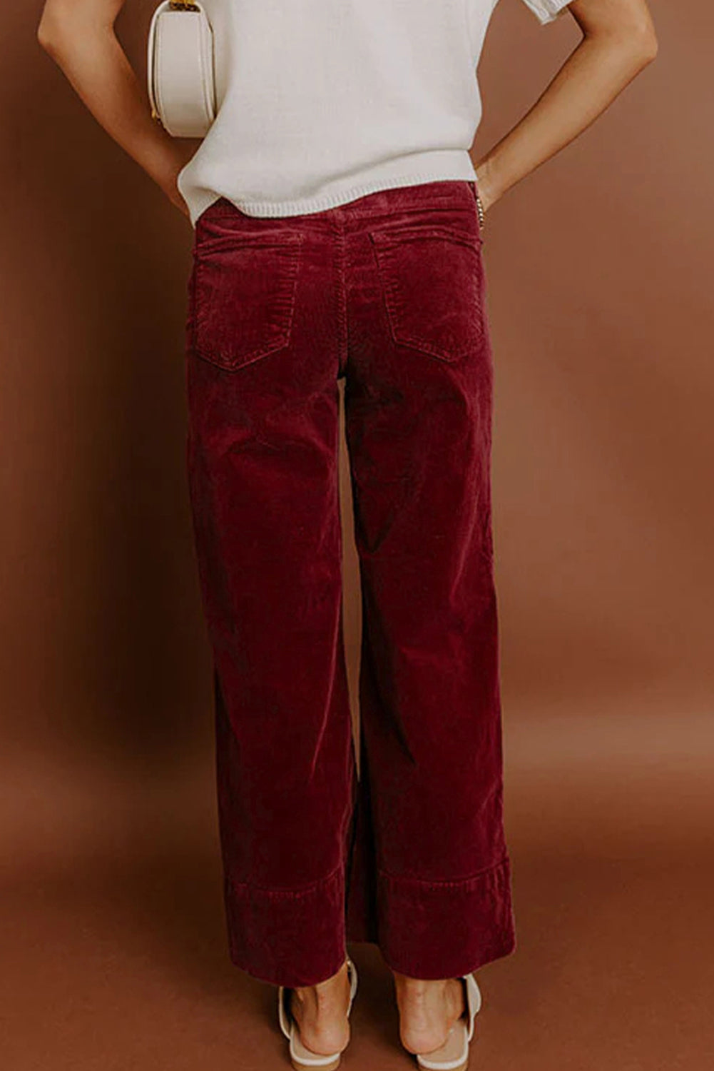 Corduroy Solid Color High Waist Wide Leg Pants