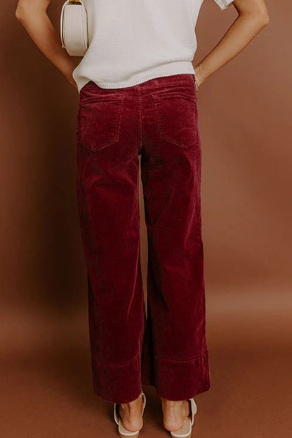 Corduroy Solid Color High Waist Wide Leg Pants