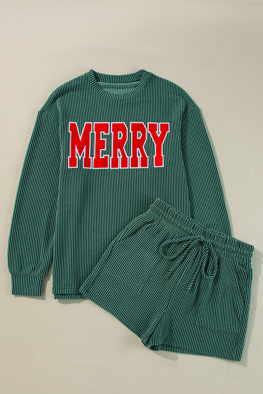 Corded MERRY Long Sleeve Top and Shorts Pajama Set