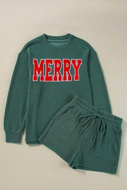 Corded MERRY Long Sleeve Top and Shorts Pajama Set