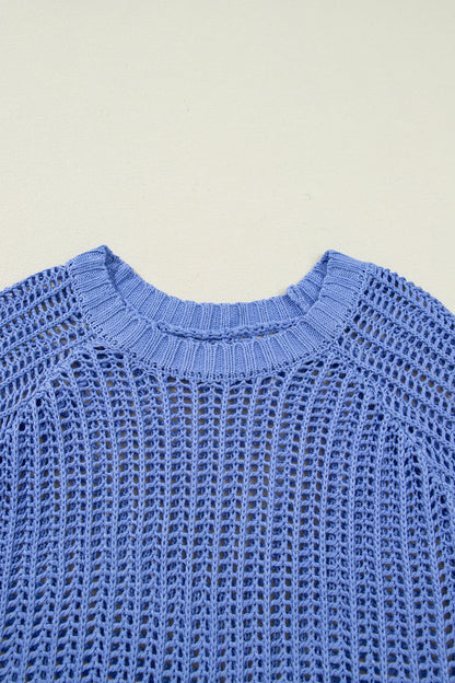 Open Knit Bow Tie Short Sleeve Sweater